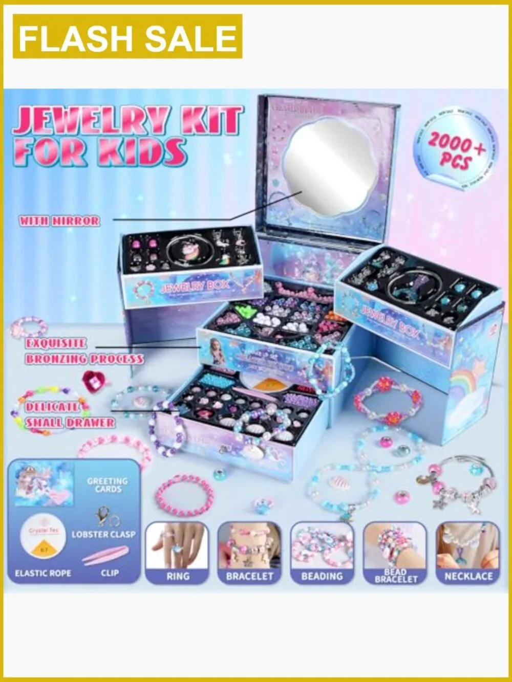 2000pcs Charm Beads Bracelet Making Kit for Girls Ages 4-12